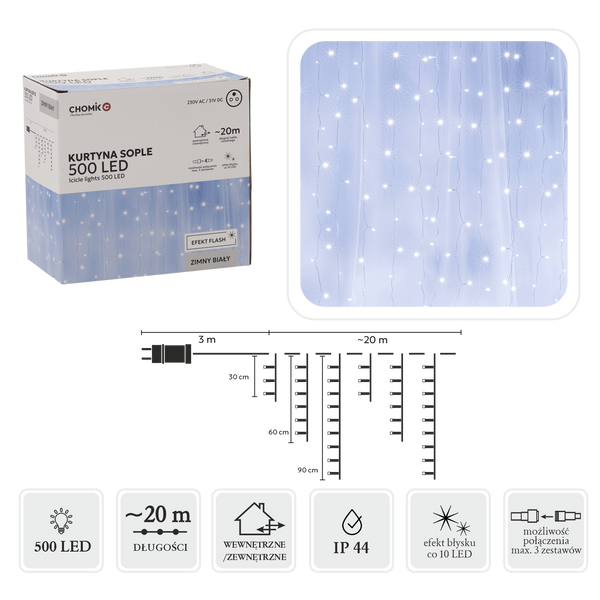 COLD WHITE ICICLE CURTAIN 500L