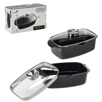 GARNEK ALUMINIOWY DO PIECZENIA 32 x 21.5 x 11 CM Z SZKLANĄ POKRYWĄ *2852