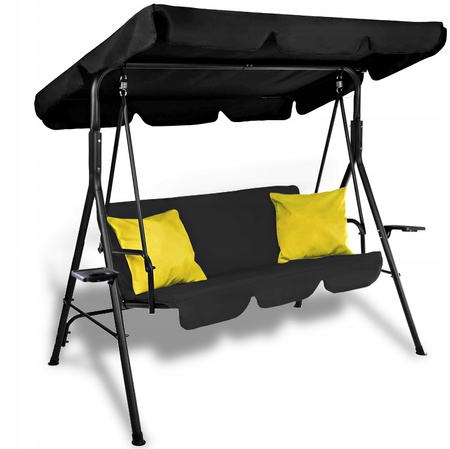 HOTAȚĂ DE GRĂDINĂ A-TYPE 170 x 118 x 153 cm NEAGRĂ CU PERNE GALBENE ȘI SUSTINERI PENTRU CUPS *9689
