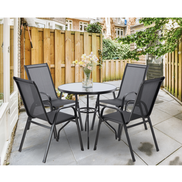 ZESTAW MEBLI OGRODOWYCH - 4 KRZESŁA + OKRĄGŁY STOLIK - CZARNY