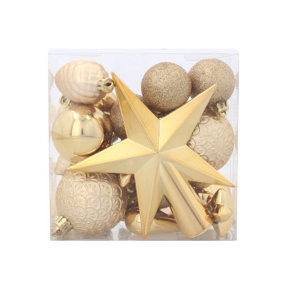 SET OF 19 BAUBLES RED/GOLD/SILVER