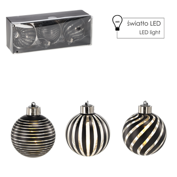 KPL. 3 globuri din sticlă - argintii 8 cm LED *4372