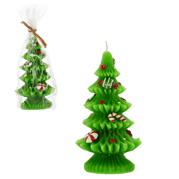 CANDLE 8.5 x 8.5 x 15.5 CM BRAZI DE CRĂCIUN CU DECORAȚIUNI ambalaj=6buc *4390