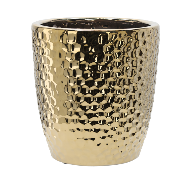 OSŁONKA CERAMICZNA NA DONICZKĘ 39 x 39 x 41,5 CM ZŁOTA PLASTER MIODU *3475