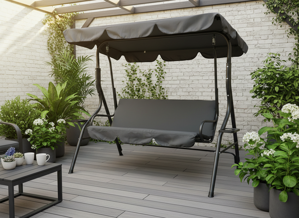 HUŚTAWKA OGRODOWA 170 x 110 x 153 cm ANTRACYT BEZ PODN. Z PODSTAWKAMI NA KUBEK 