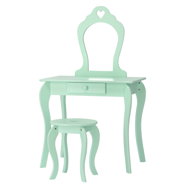 MAŁA TOALETKA KOSMETYCZNA MIĘTOWA Z LUSTREM + TABORET *3549