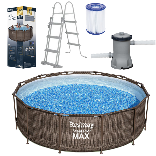 RATTAN FRAME POOL 3.66 X 1 M (POOL, FILTER PUMP, LADDER)