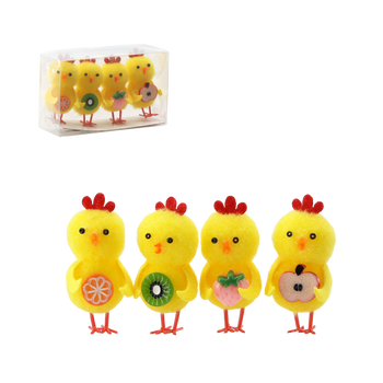 KPL. 4 OZDÓB WIELKANOCNYCH - KURCZAKI Z OWOCAMI 12 x 6 x 3,5 CM MIX WZORÓW *9311