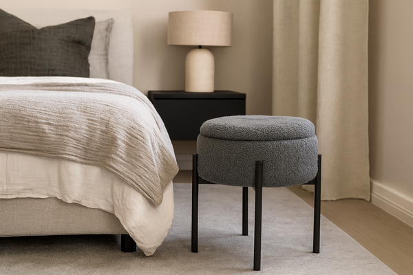 POUFF ROUND WITH METAL LEGS 28 x 31 CM GREY