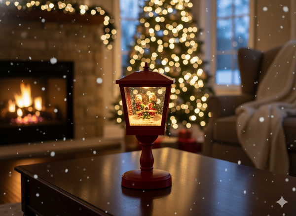 MINI CHRISTMAS LANTERN WITH SNOWMAN 13.5 X 13.5 X 31.5 CM - RED - LED, MUSIC