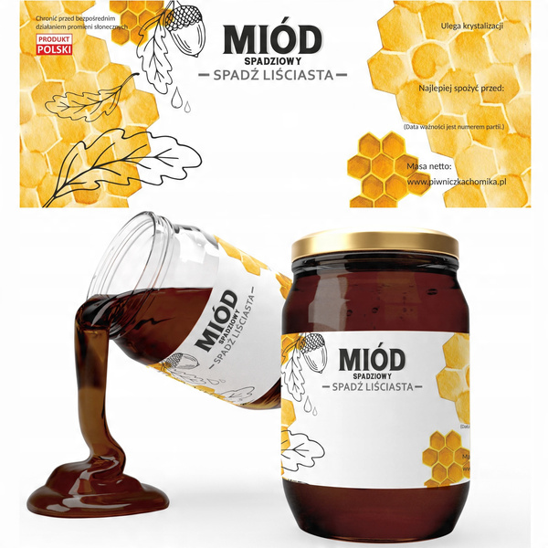 KPL. 100 ETYKIET MIÓD SPADZIOWY - SPADŹ LIŚCIASTA 154 x 60 MM *8238