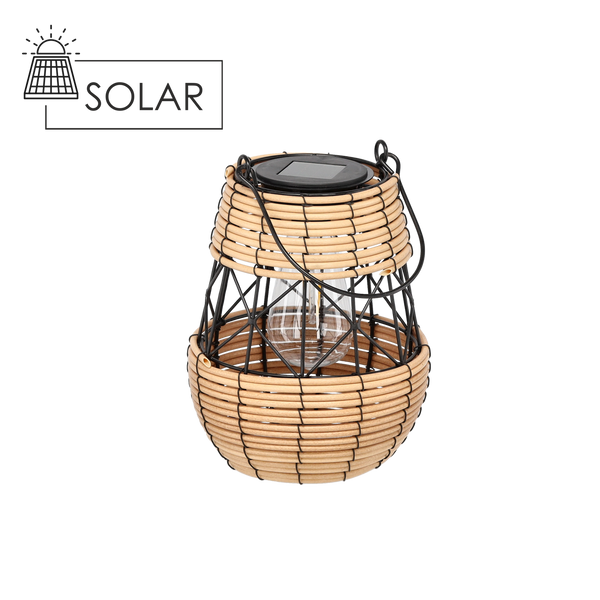 LAMPION SOLARNY METALOWY - CZARNO-BEŻOWY 23 CM *8945