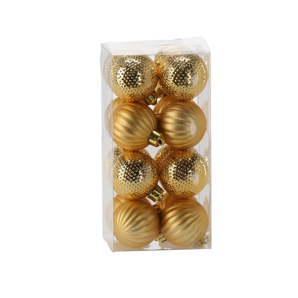 SET OF 16 BAUBLES 4 CM RED/GOLD/SILVER