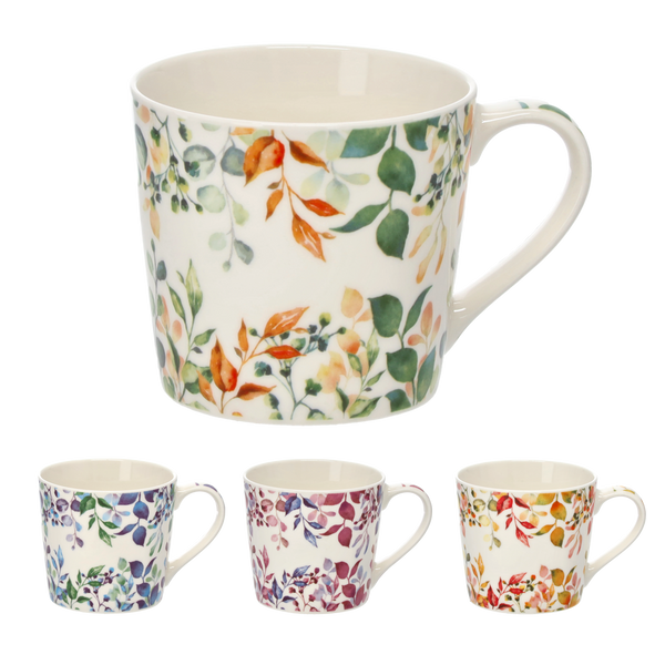 KUBEK PORCELANOWY 400 ML LISTKI MIX KOLOR opak=12szt *7901