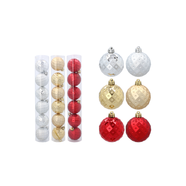 SET OF 6 BAUBLES 6 CM RED/GOLD/SILVER (TUBE)
