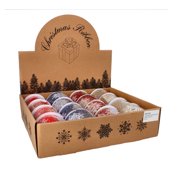 ŚWIĄTECZNA WSTĄŻKA DEKORACYJNA 6,3CM X 2,7M ŚNIEŻKA MIX KOLORÓW opak=16szt. *2251