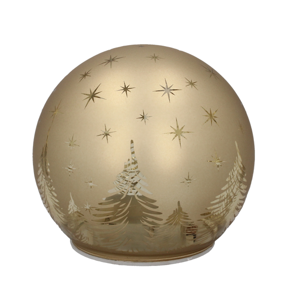 BOMBĂ DIN sticlă - AURIE ÎN BRADUL LED 12 x 11 CM pachet=4buc *1846