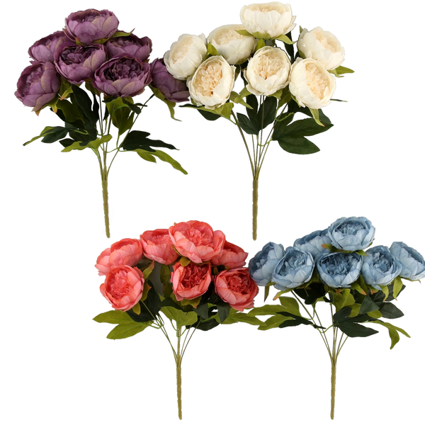 Ramură artificială - buchet cu 7 bujori 43 cm mix culori *4151