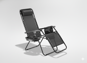 LEŻAK OGRODOWY SKŁADANY Z PODSTAWKĄ, KIESZONKĄ I ZAGŁÓWKIEM CZARNY