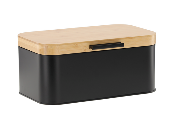 CHLEBAK LAURO - METALIC CU CAPAC DIN BAMBUS 30 x 23 x 18 x 15 CM NEGRU