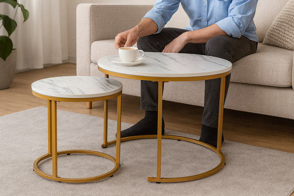 NESTING TABLE SET OF TWO MARBLE