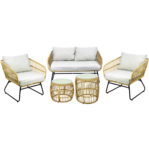 ZESTAW MEBLI OGRODOWYCH (SOFA, 2 KRZESŁA, 2 STOLIKI) - BRĄZOWY, PODUSZKI - SZARY *7534