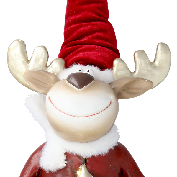 CHRISTMAS FIGURINE - REINDEER SITTING BOY / GIRL WITH HANGING LEGS 60CM LED