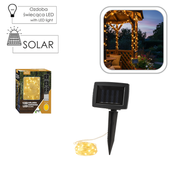 LED SOLAR LIGHTS WIRE LENGTH 2 + 9.9 M 100L WARM WHITE *6031