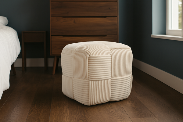 WOVEN CUBE POUF 40 X 40 X 40 CM WHITE