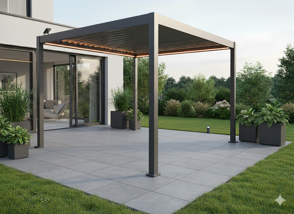 PERGOLA OGRODOWA ALUMINIOWA SZARA LED 3 x 3 x 2,5 M