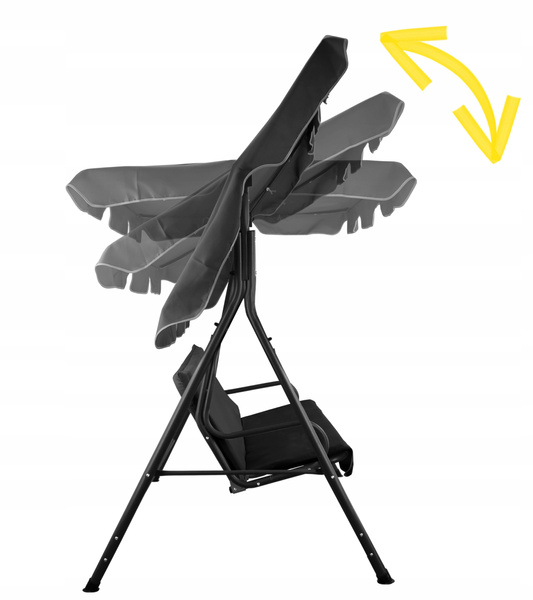 HUŚTAWKA OGRODOWA A-TYPE 170 x 118 x 153 cm CZARNA Z ŻÓŁTYMI POD. I PODSTAWKAMI NA KUBEK *9689