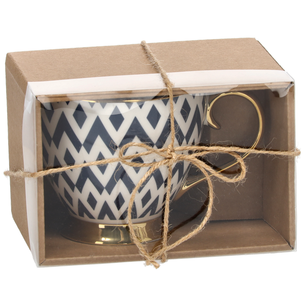 PORCELAIN MUG 445 ML ON A FOOT NAVY BLUE / GOLD MIX OF PATTERNS OPAK=1PCS