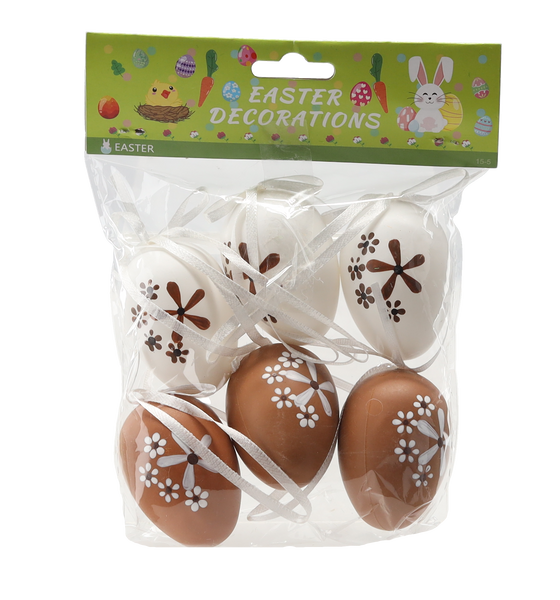 SET OF 6 EASTER EGGS 6 CM WITH HANGING LOOP COLOR MIX