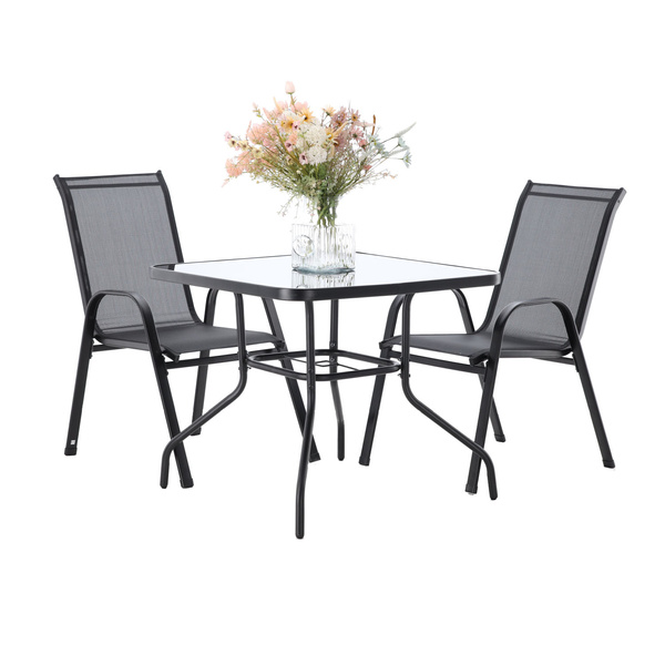 SET DE MOBILIER DE GRĂDINĂ - 4 SCAUNE + MASĂ PATRATĂ - NEAGRĂ *3521