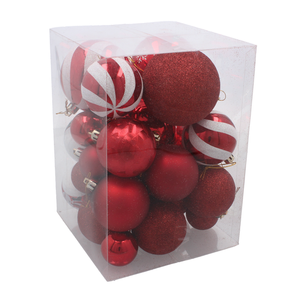 SET OF 24 CHRISTMAS BAUBLES RED, SILVER, GOLD