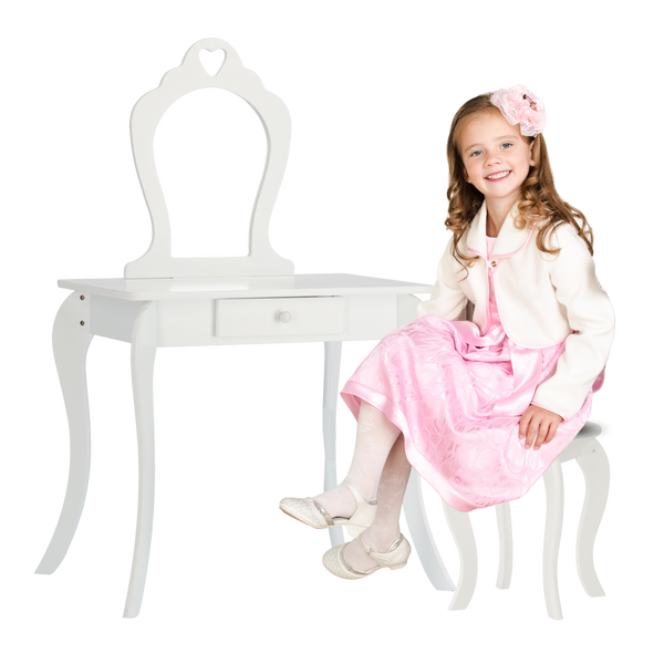 MAŁA TOALETKA KOSMETYCZNA BIAŁA Z LUSTREM + TABORET *0397