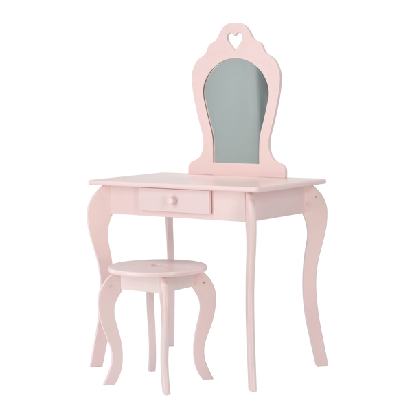 MAŁA TOALETKA KOSMETYCZNA RÓŻOWA Z LUSTREM + TABORET *0403