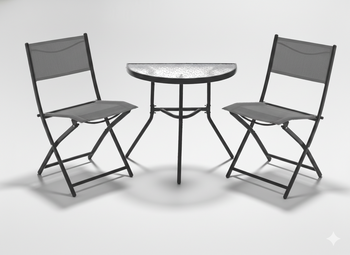 BALCONY FURNITURE SET - HALF TABLE + 2 FOLDING CHAIRS - GREY