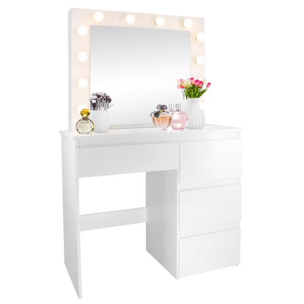 TOALETKA DO WIZAŻU BIAŁA Z OŚWIETLENIEM Z 4 SZUFLADAMI 94x43x140 cm *4868