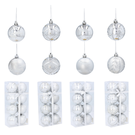 Set de 8 globuri de Crăciun de 6 cm argintii mix de modele *9815