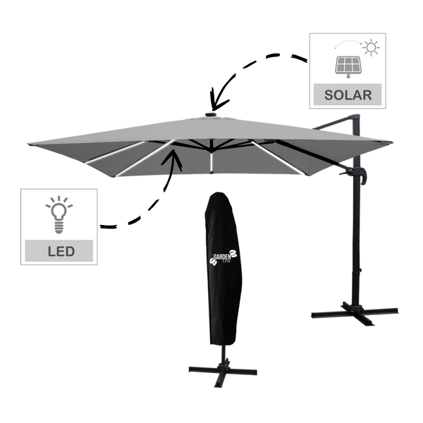 GARDEN UMBRELLA "ROMA" 3 X 4 M GRAY WITH COVER
