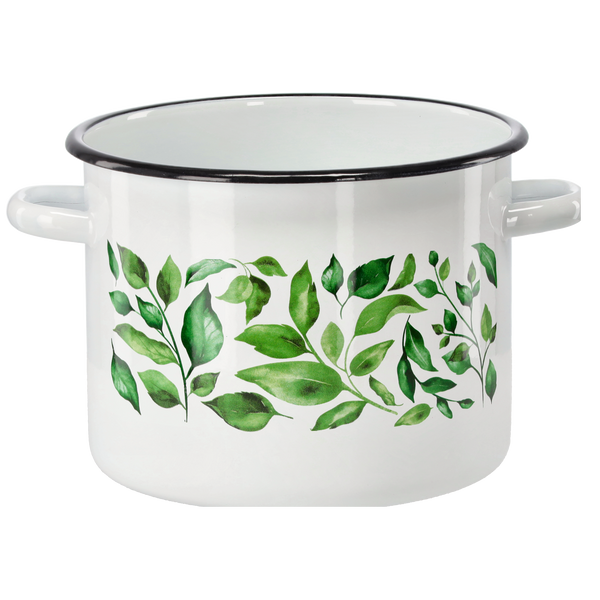 GARNEK EMALIOWANY 5,5 L 22 CM BIAŁY FIKUS *9235