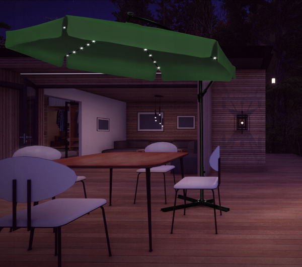 PARASOL OGRODOWY 3 M ZIELONY "BANANA" Z POKROWCEM Z LED 