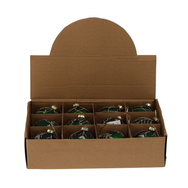 BOMBĂ DIN sticlă - VERDE 8 CM DECORAȚII AURII MIX DE MODELE disp=12buc *4488