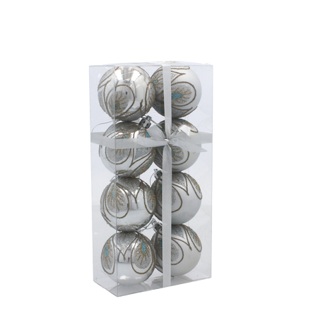 Set de 8 globuri de Crăciun argintii, 6 cm, mix de modele *5775