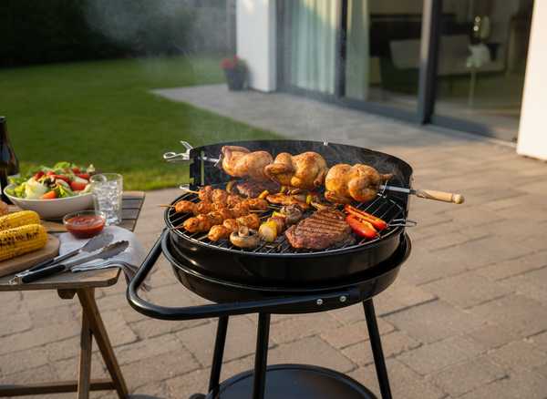 GRILL WĘGLOWY PROSTY Z KÓŁKAMI 58 x 44 x 72 CM