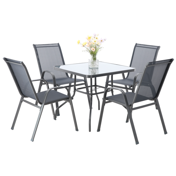 SET DE MOBILIER PENTRU GRĂDINĂ - 4 SCAME + MASĂ PATRATĂ - GRI *3384