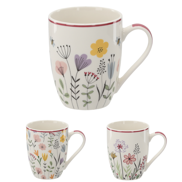 Porcelánový hrnček 340ml Polné kvety mix vzorov balenie=12ks *6064