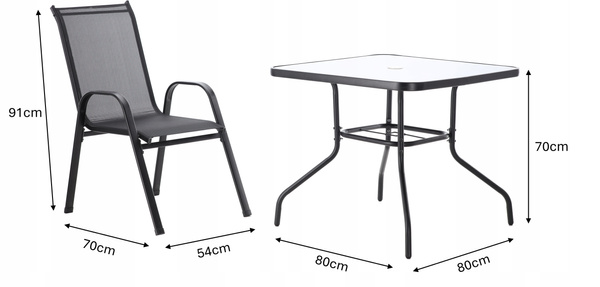 SADA ZÁHRADNÉHO NÁBYTKU - 4 STOLIČKY + ŠTVORCOVÝ STOL - ČIERNY *3521