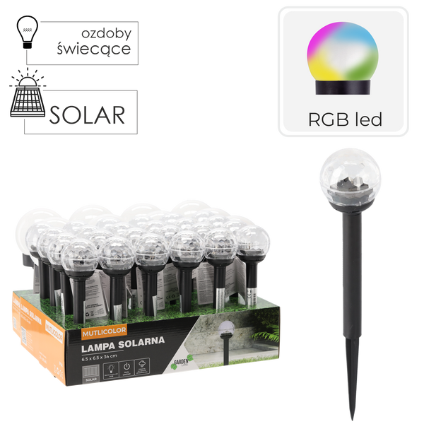 LAMPA SOLARNA MULTICOLOR 6,5 x 6,5 x 34 CM, disp.24szt*9895